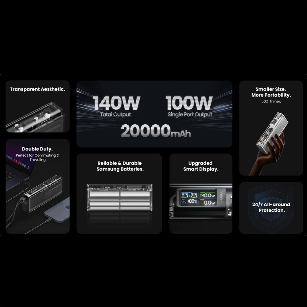 Accesorio sharge bateria shargeek 140 capacidad 20,000 mha color transparente