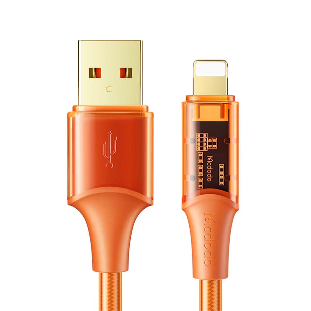 Cable mcdodo usb ca-2083 - 1.8 metros con la funcion de auto disconnect con pantalla para indicador usb a lightning color naranja