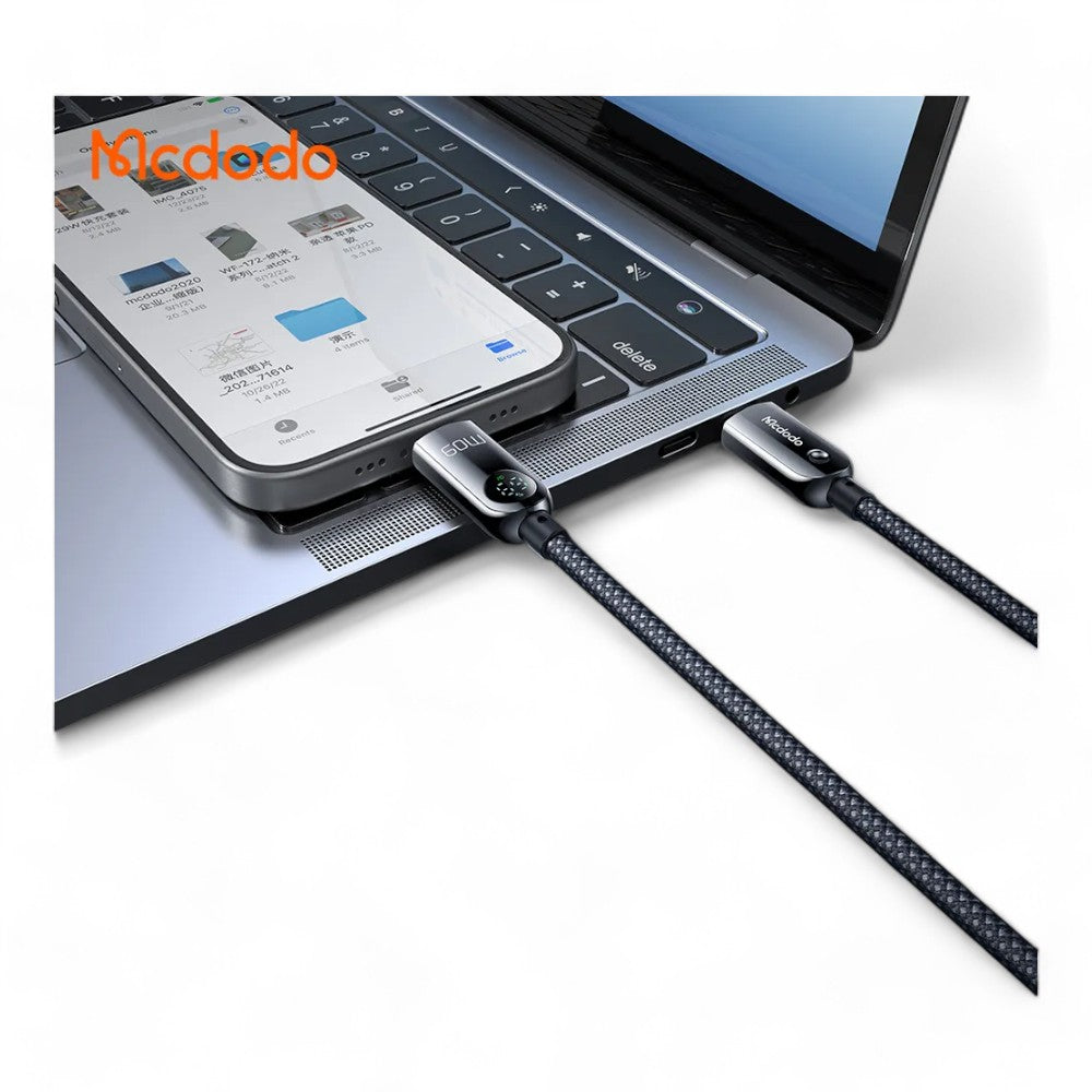 Cable mcdodo usb ca-478 usb-c 60w pd charging nylon braided 480mbps 1.2m cable digital display battery level color negro