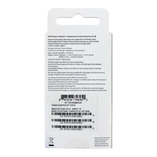 Cargador Samsung Cargador de Pared 25w Blanco (ep-ts2519) con Empaque Retail