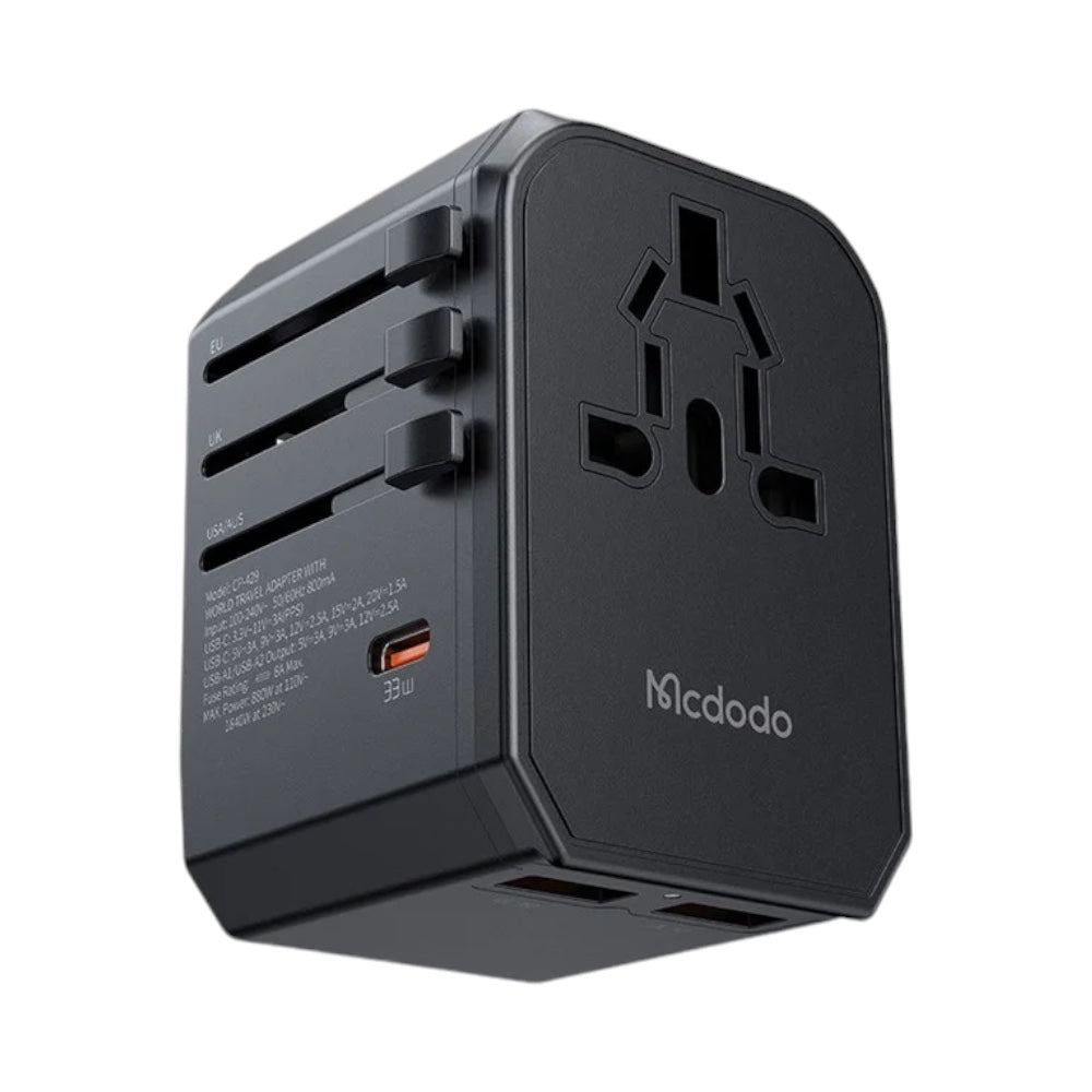 Cargador mcdodo cp-4290 pared de viaje universal de 33w 3 puertos carga rápida color negro