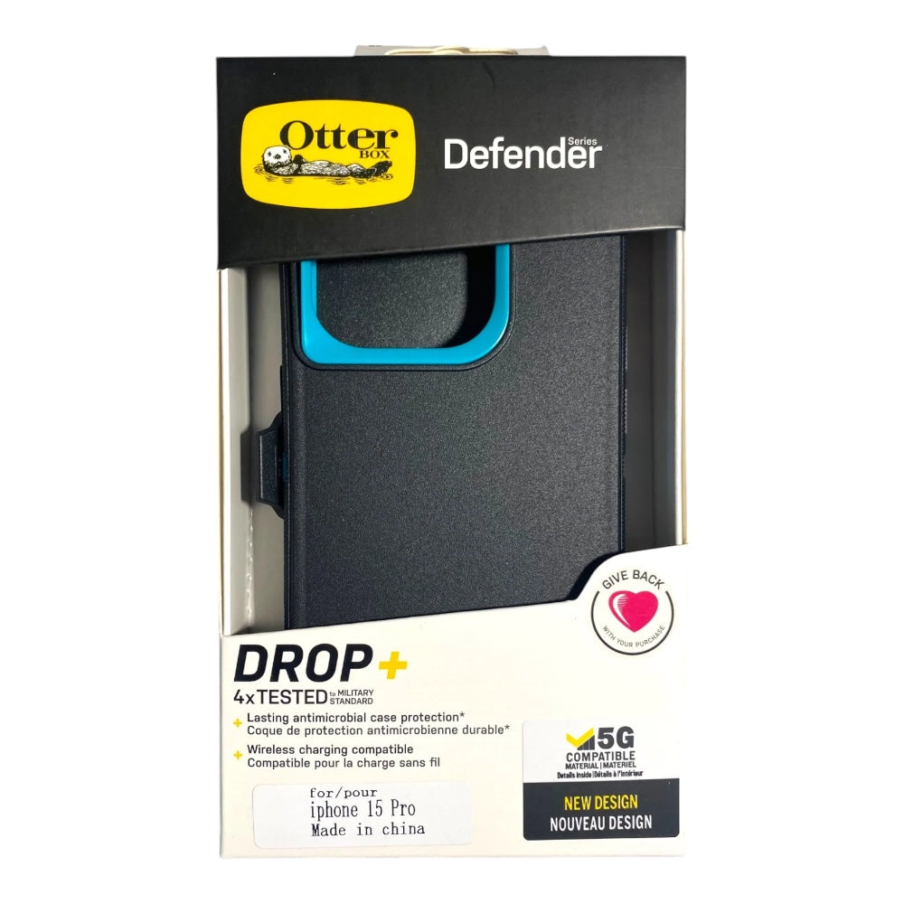 Case OtterBox Defender con Clip | iPhone 15 Pro | Negro/Menta