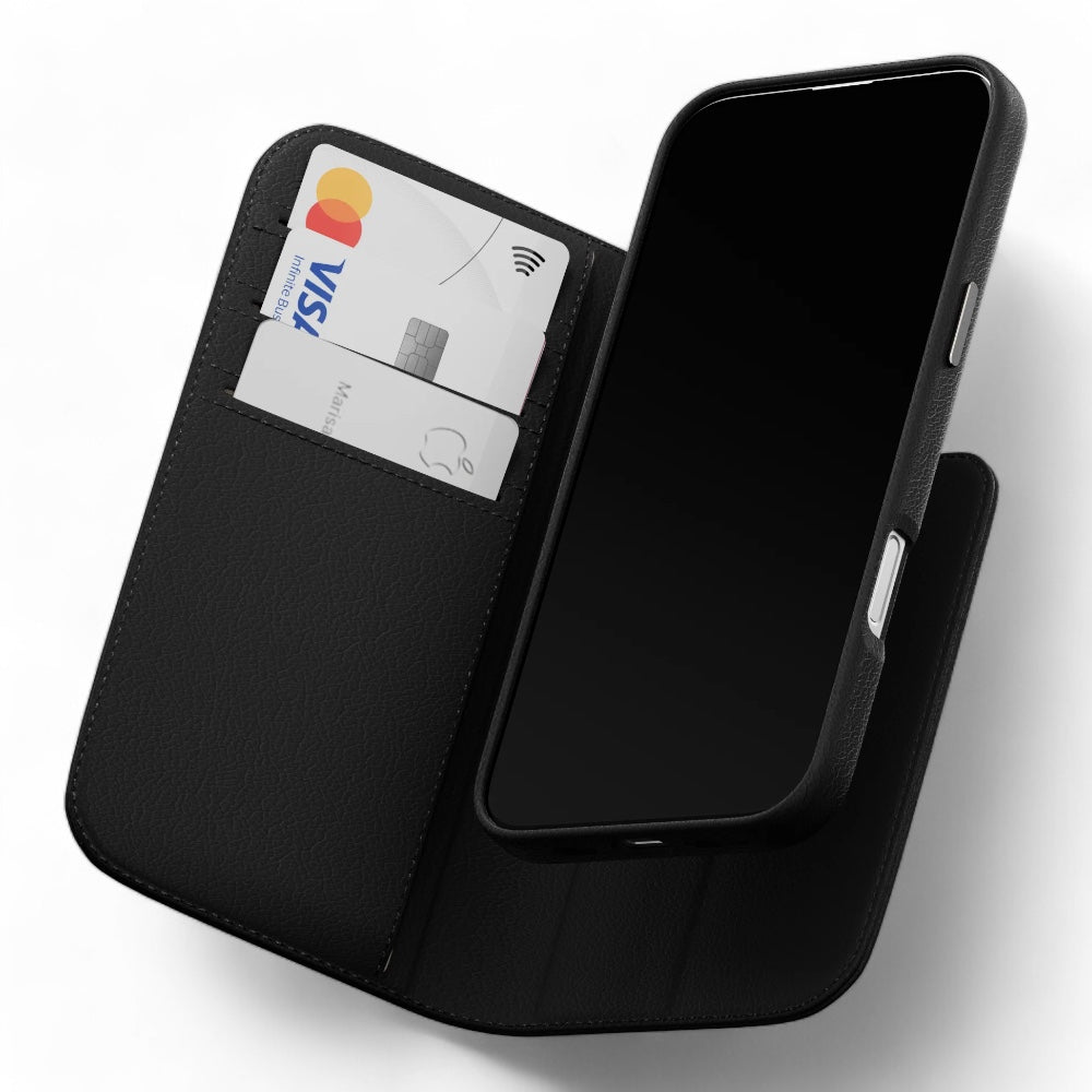 Estuche switcheasy folio iphone 16 pro card folio m leather flip phone case with stand color negro