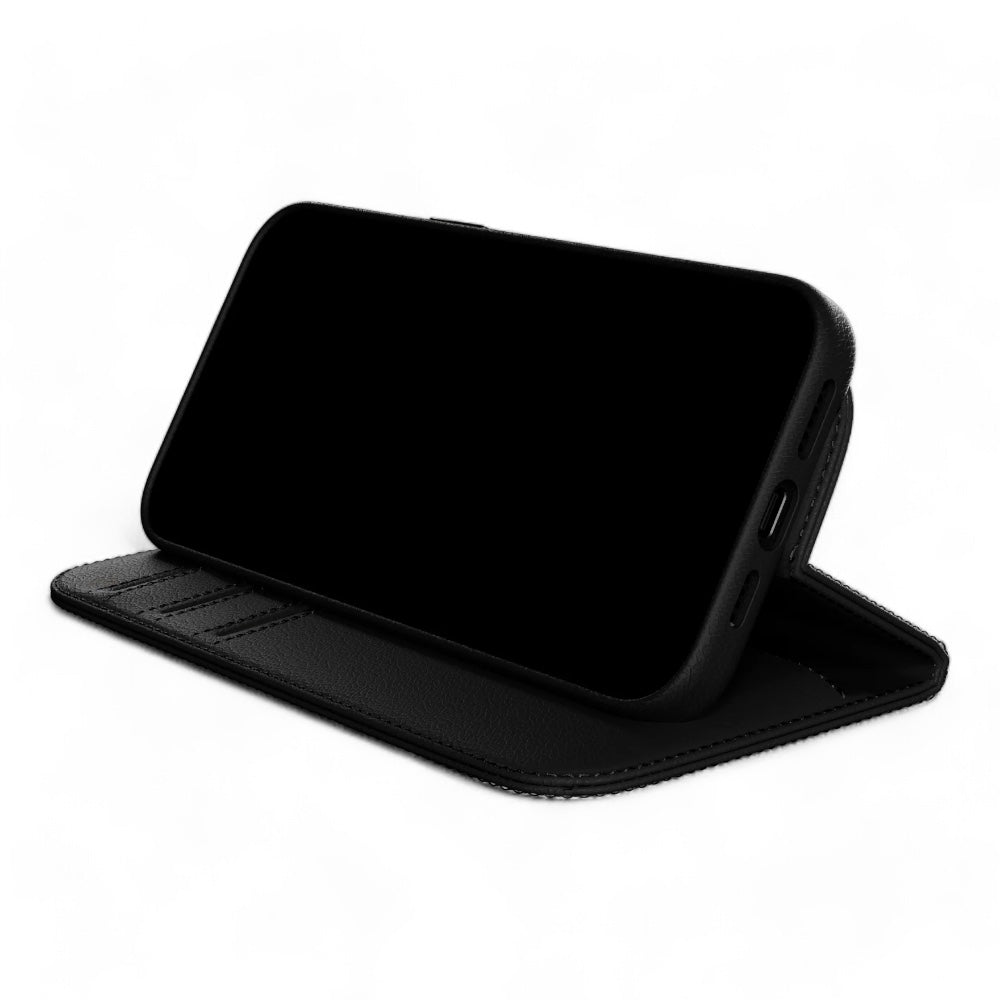 Estuche switcheasy folio iphone 16 pro card folio m leather flip phone case with stand color negro