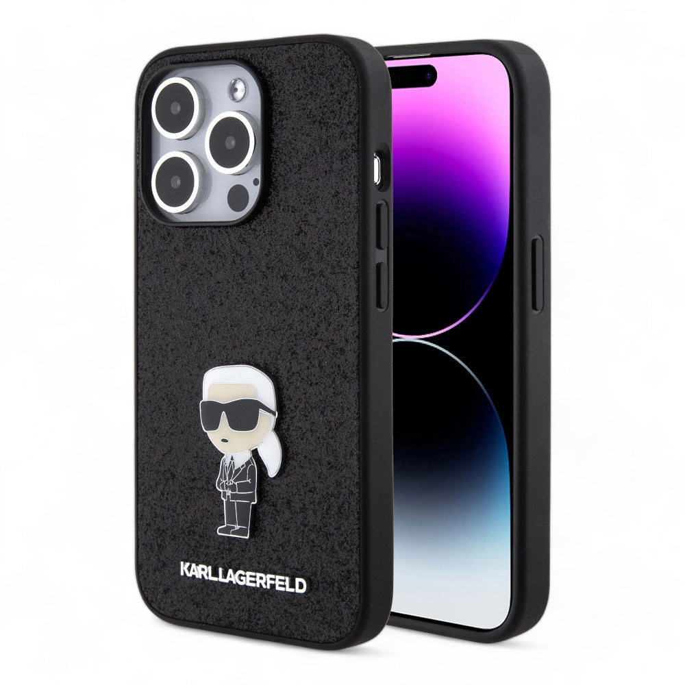 Estuche karl lagerfeld hard case iphone 15 pro - pc/tpu black hard case ikonik fixed glitter ikonik logo metal pin color negro