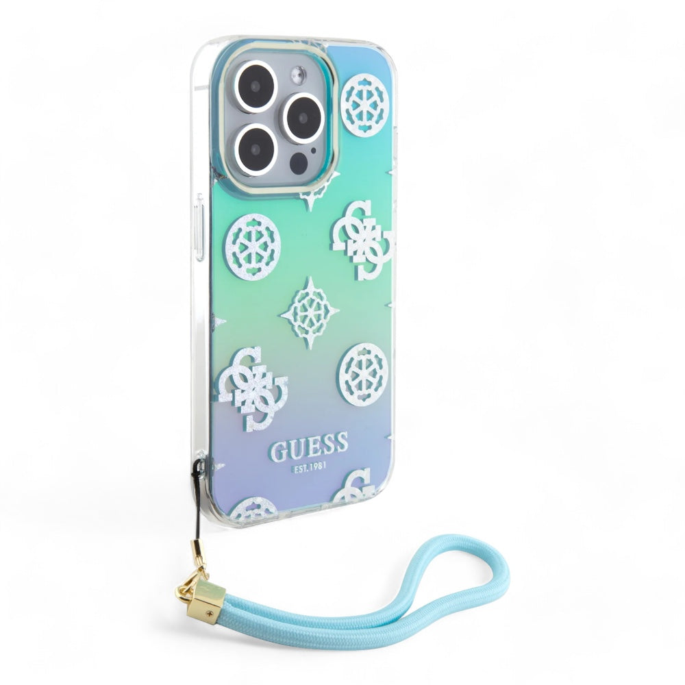 Estuche guess hard case iphone 15 pro - pc/tpu turquoise pc tpu iridescent hard case glitter pattern peony cordstrap color aqua