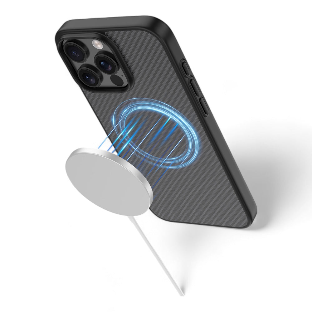 Estuche devia magsafe iphone 16 pro kevlar series ultra-thin magnetic shockproof case color negro