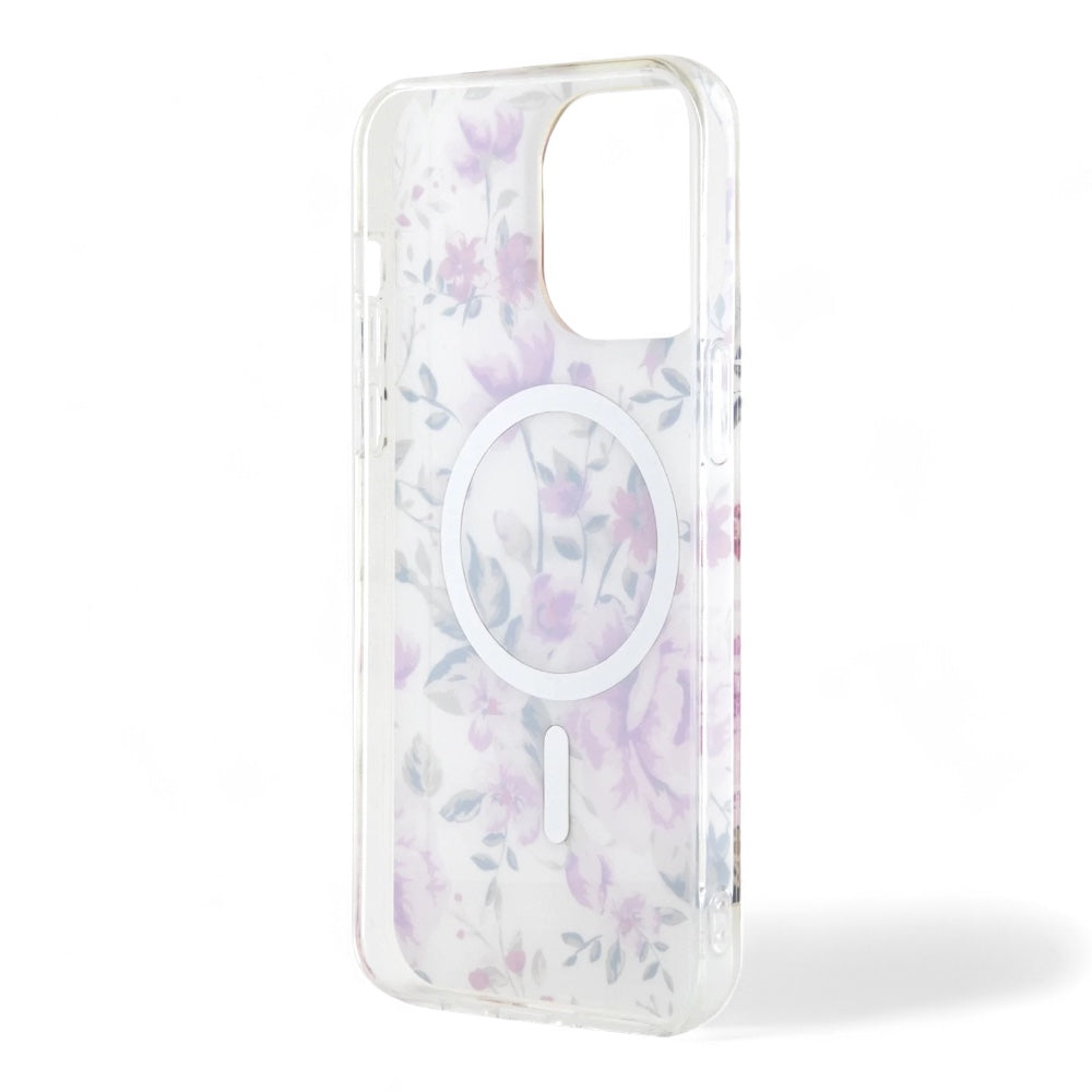 Estuche guess magsafe iphone 15 pro - pc/tpu purple hard case magsafe iml golden marble color morado