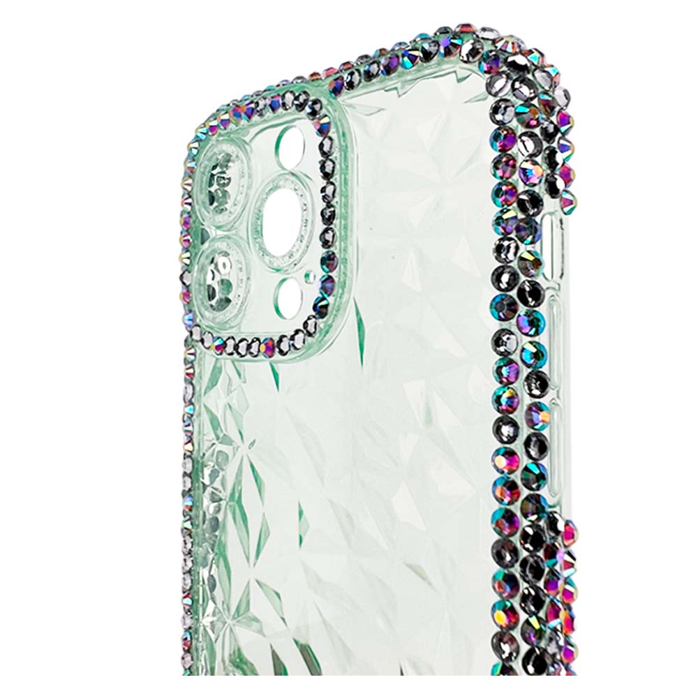 Estuche el rey marco iphone 13 pro max diamantes transparente color verde