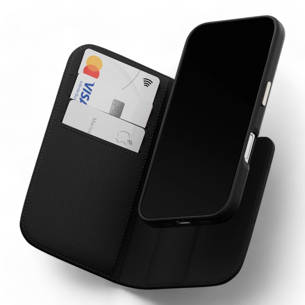 Estuche switcheasy wallet iphone 16 card folio m leather flip phone case with stand color negro