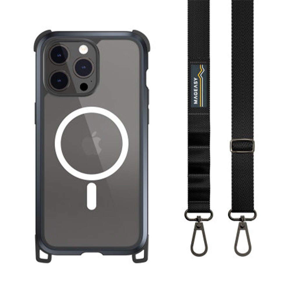 Estuche mageasy odyssey iphone 15 pro ultra m + strap metal color negro