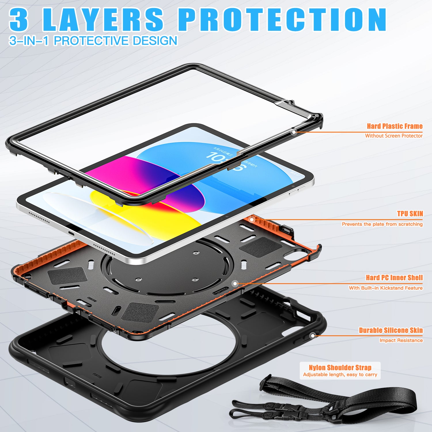 Estuche chief engineer b series modelo ipad 10 th color negro con strap