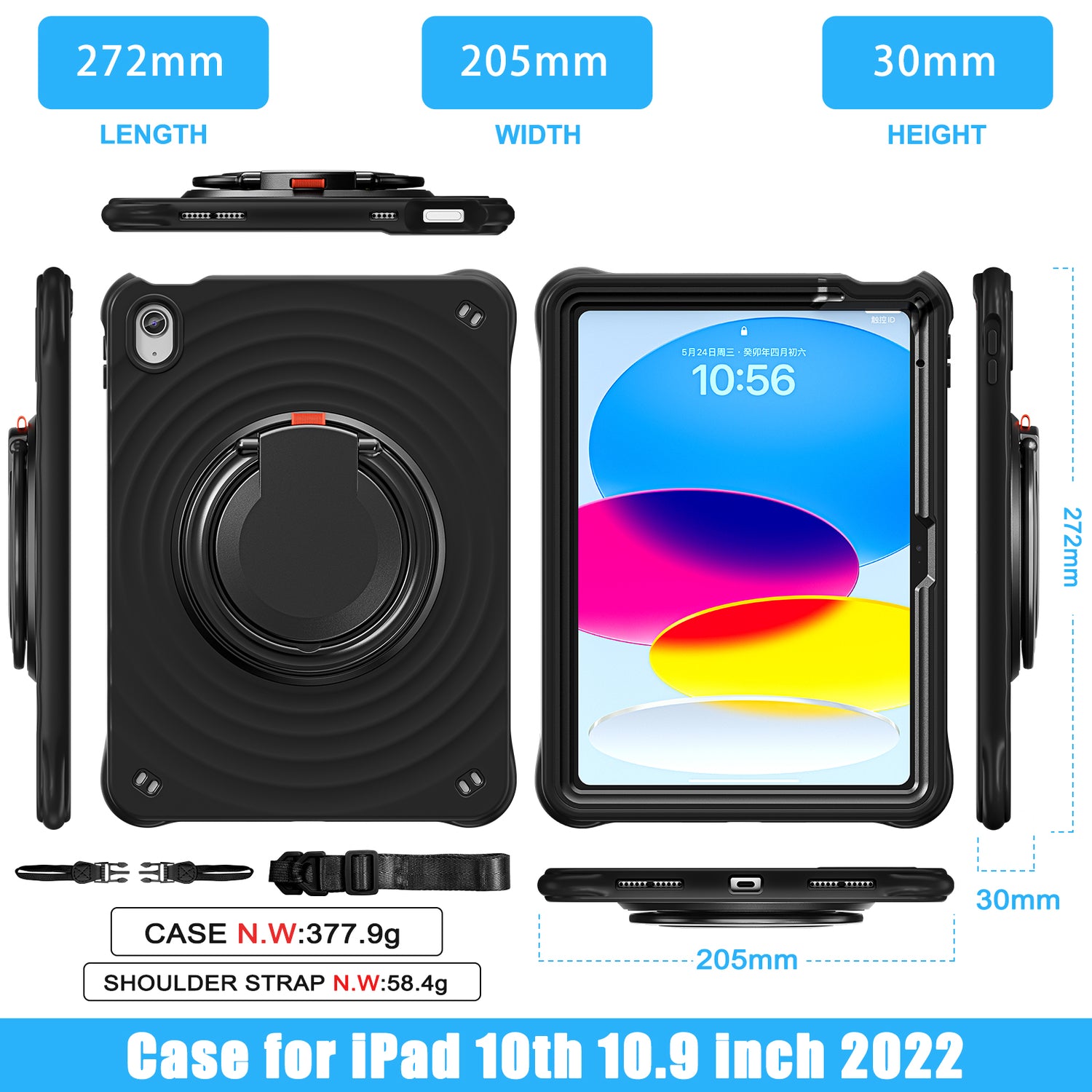 Estuche chief engineer b series modelo ipad 10 th color negro con strap