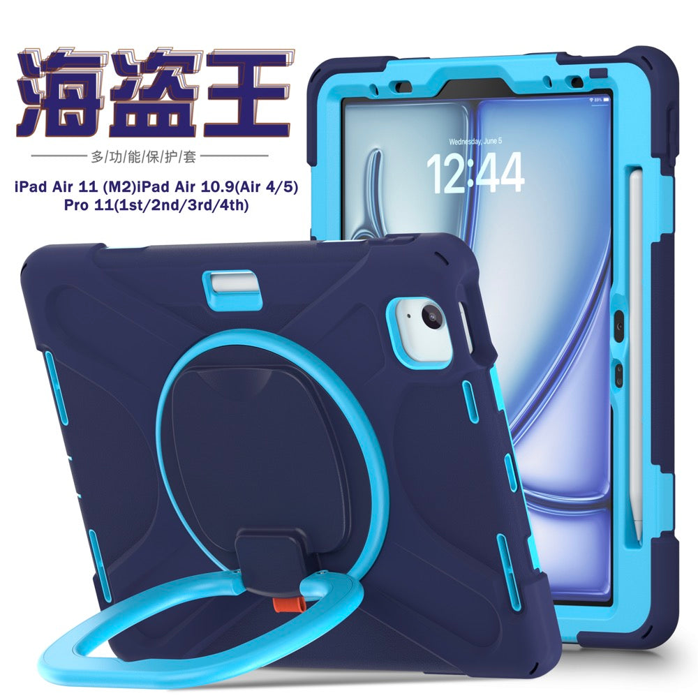 Estuche pirate b series modelo ipad air 11 2024 color azul marino / celeste con strap
