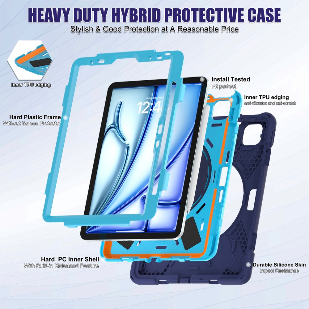 Estuche pirate b series modelo ipad air 11 2024 color azul marino / celeste con strap