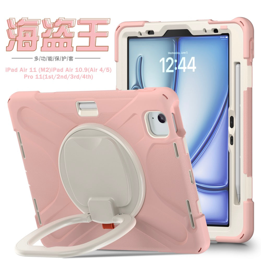 Estuche pirate b series modelo ipad air 11 2024 color rosado / blanco con strap