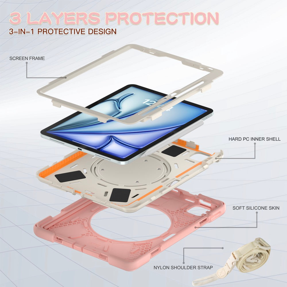 Estuche pirate b series modelo ipad air 11 2024 color rosado / blanco con strap