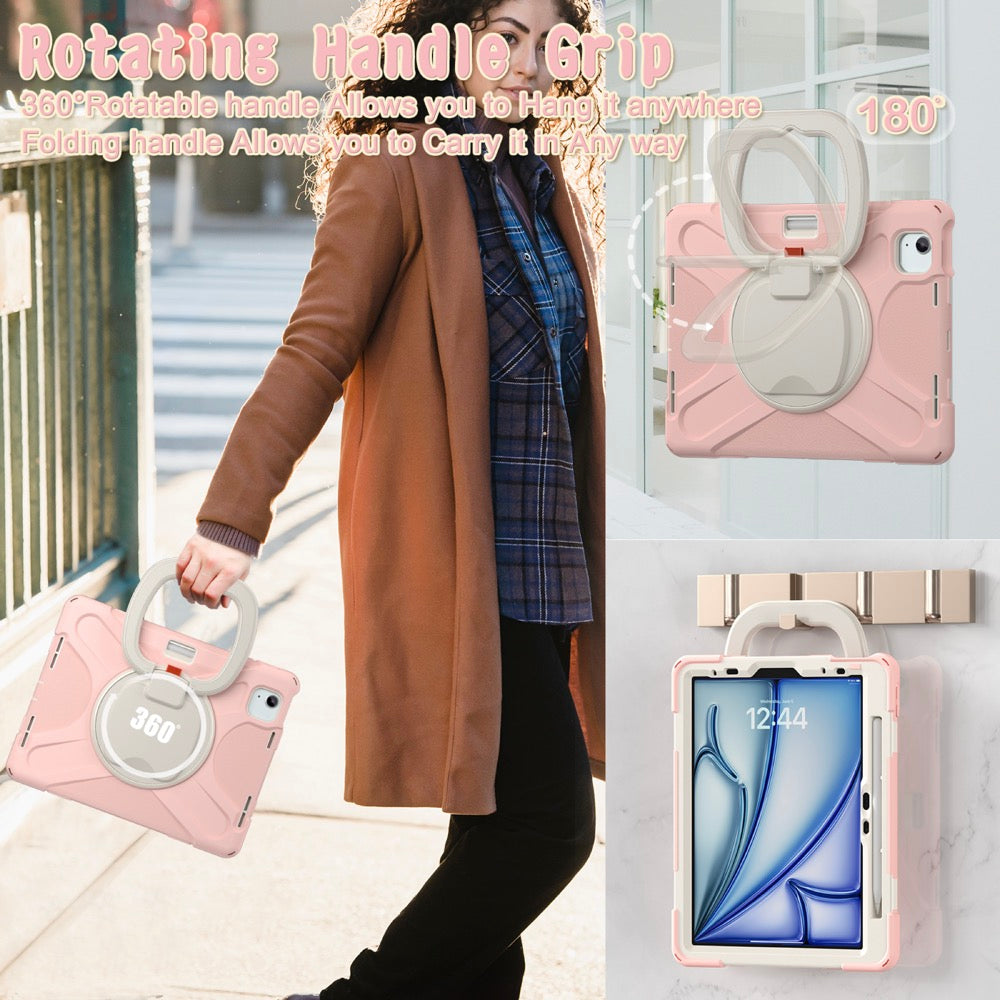 Estuche pirate b series modelo ipad air 11 2024 color rosado / blanco con strap