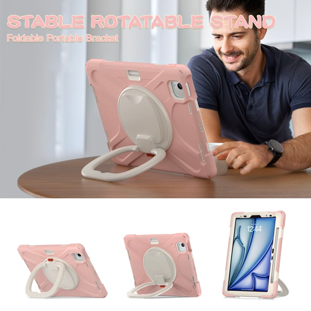 Estuche pirate b series modelo ipad air 11 2024 color rosado / blanco con strap