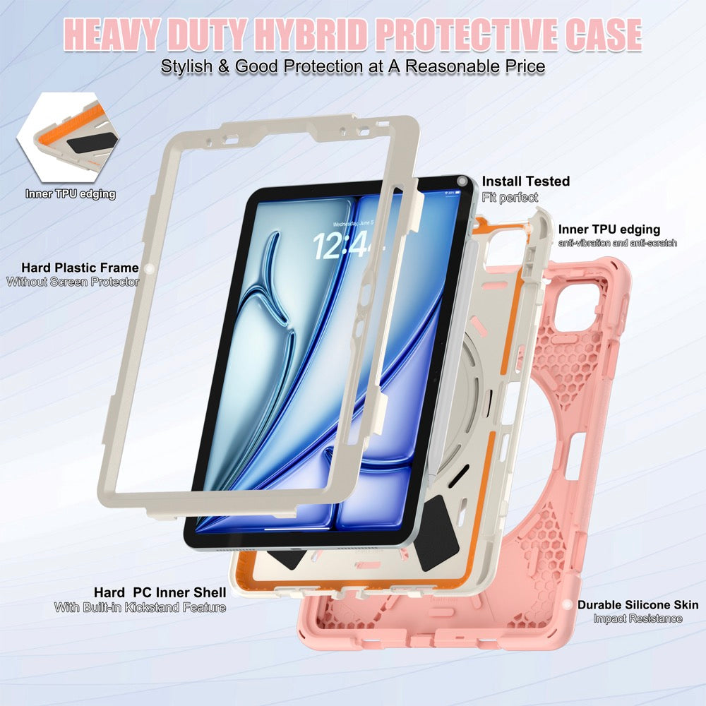 Estuche pirate b series modelo ipad air 11 2024 color rosado / blanco con strap