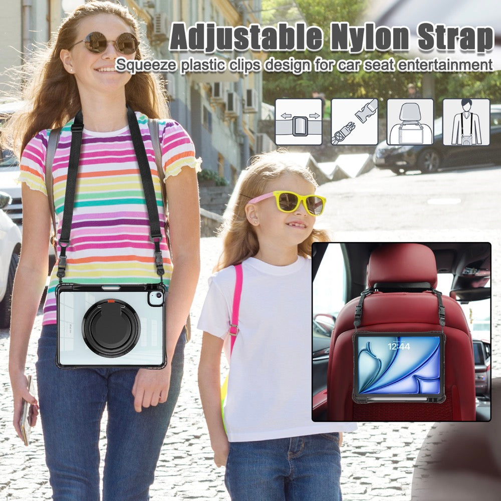 Estuche transparent b series modelo ipad air 11 2024 color negro con strap