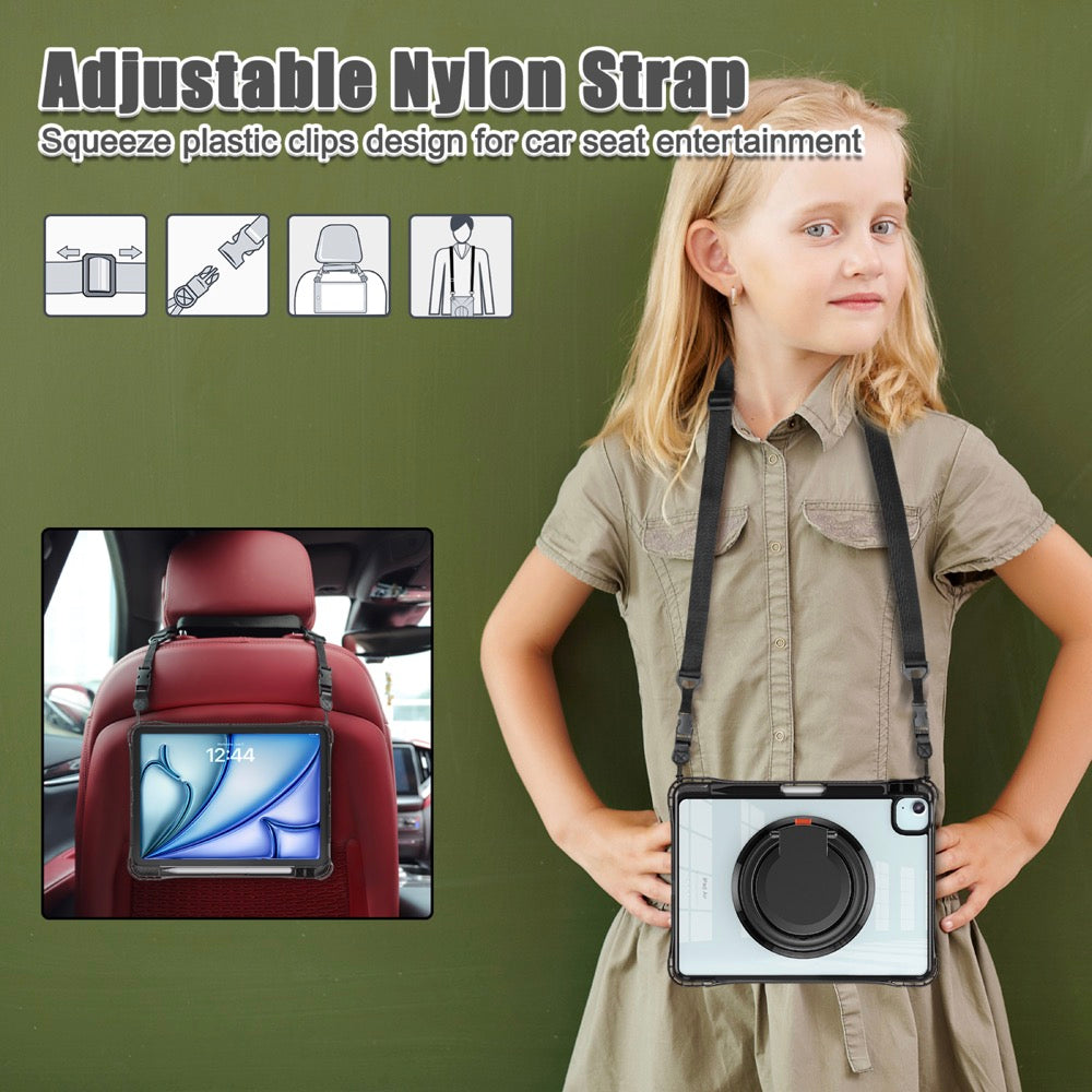 Estuche transparent b series modelo ipad air 11 2024 color negro con strap