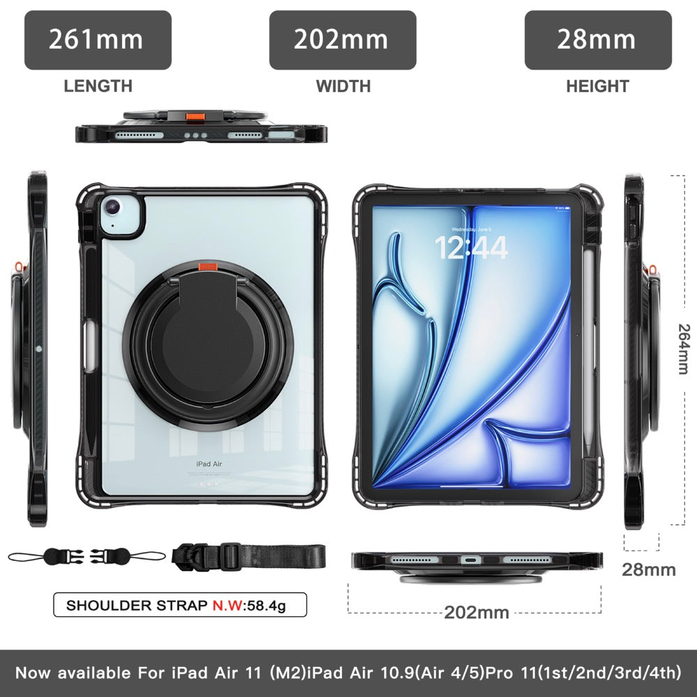 Estuche transparent b series modelo ipad air 11 2024 color negro con strap