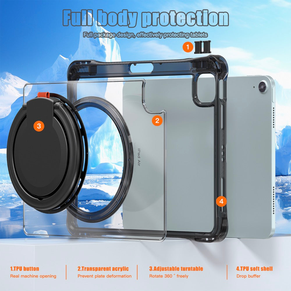 Estuche transparent b series modelo ipad air 11 2024 color negro con strap