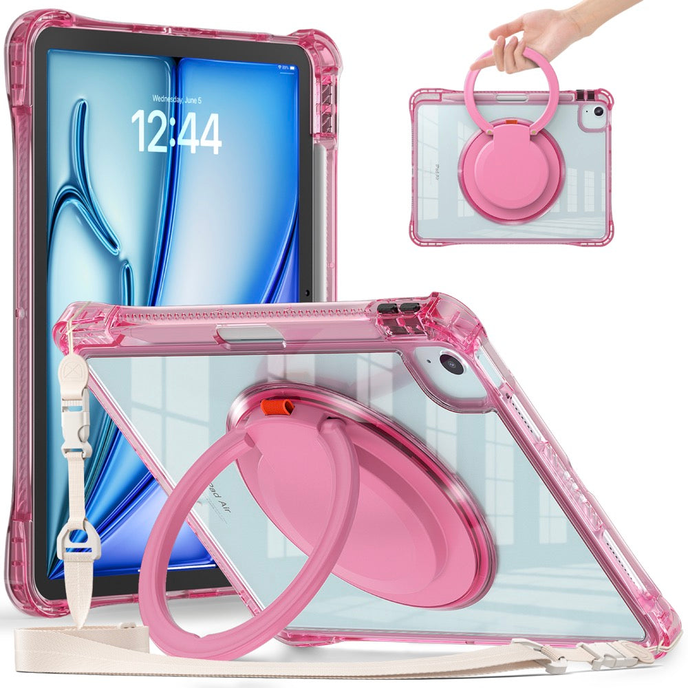 Estuche transparent b series modelo ipad air 11 2024 color fucsia con strap
