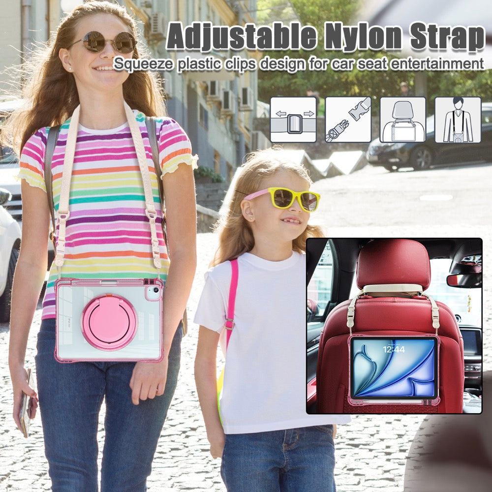 Estuche transparent b series modelo ipad air 11 2024 color fucsia con strap