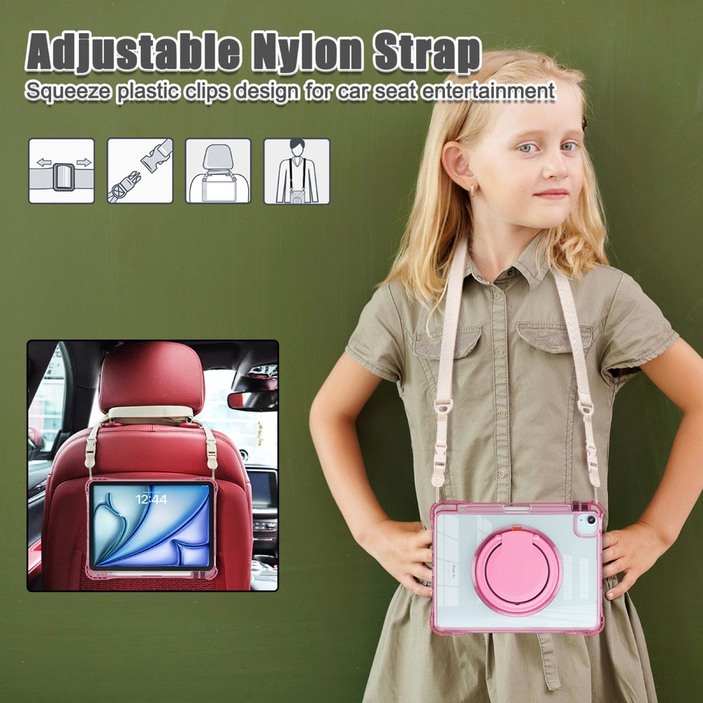 Estuche transparent b series modelo ipad air 11 2024 color fucsia con strap