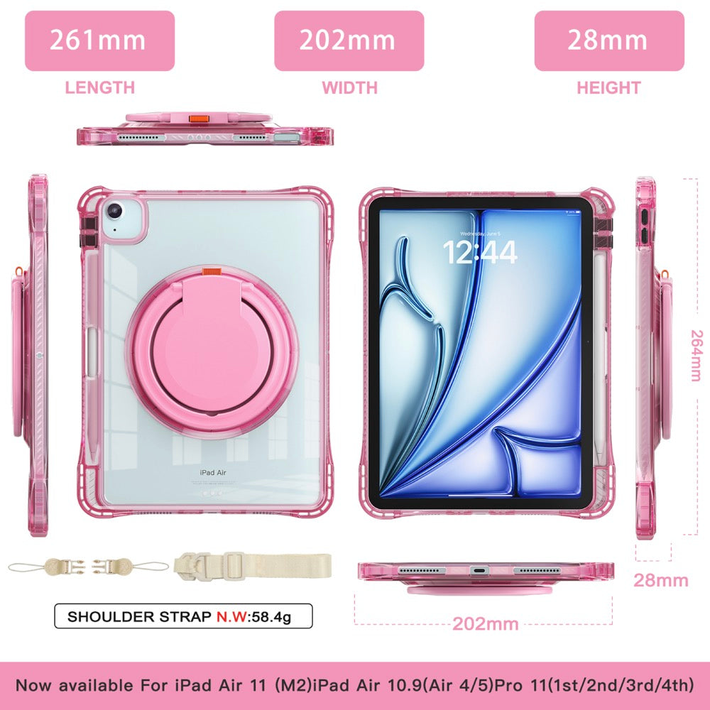 Estuche transparent b series modelo ipad air 11 2024 color fucsia con strap
