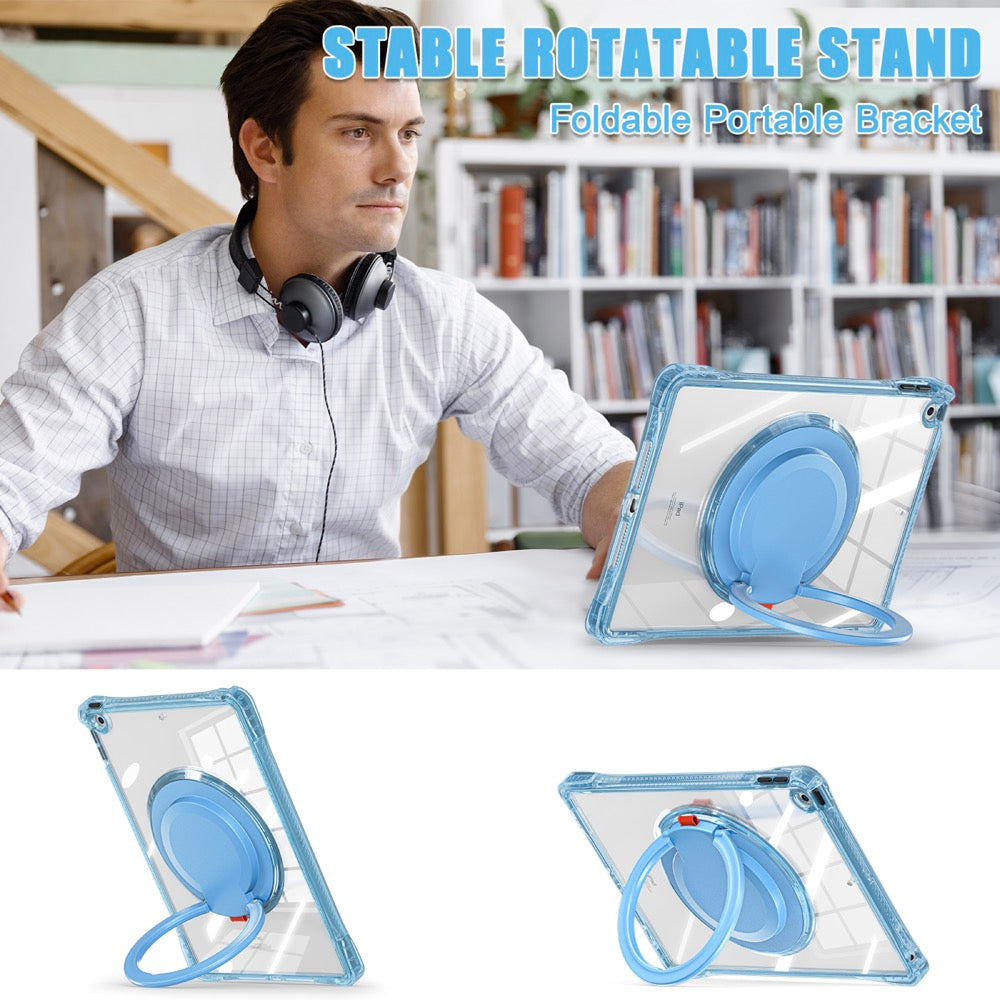 Estuche transparent b series modelo ipad 10.2 color celeste con strap