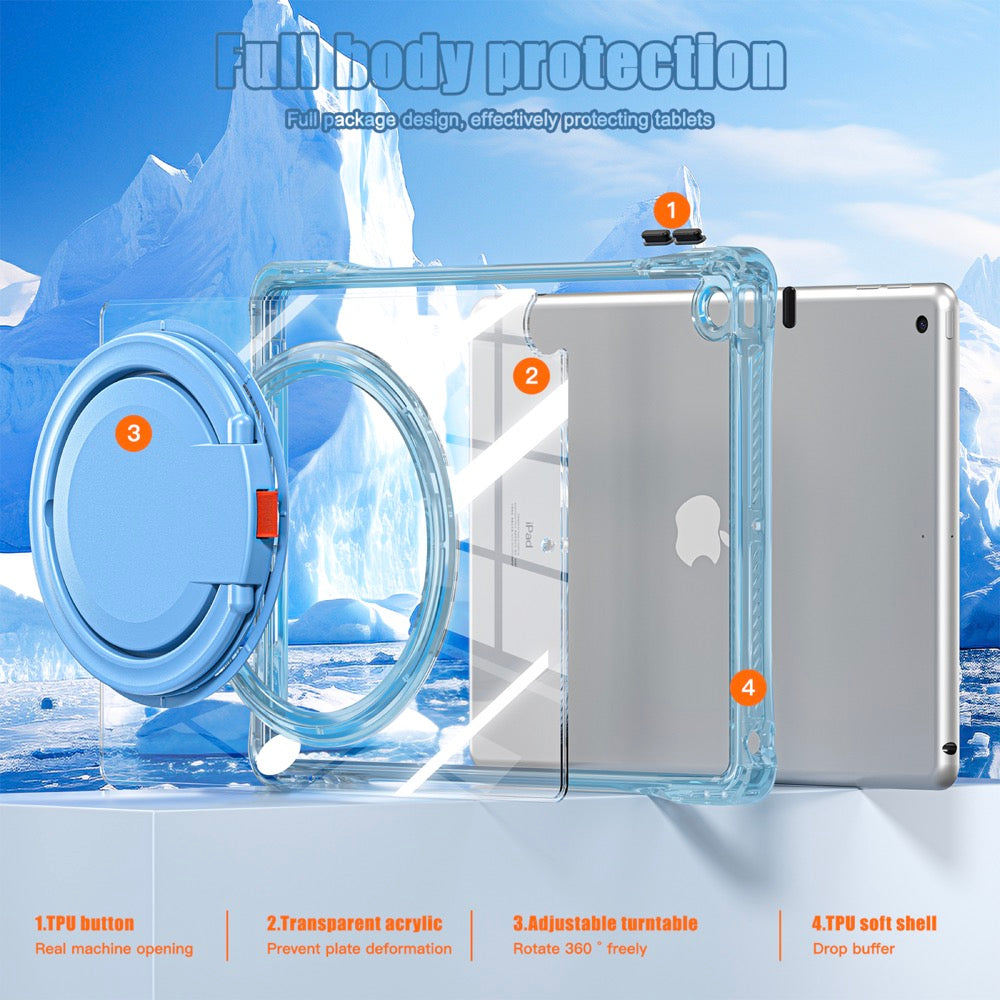 Estuche transparent b series modelo ipad 10.2 color celeste con strap