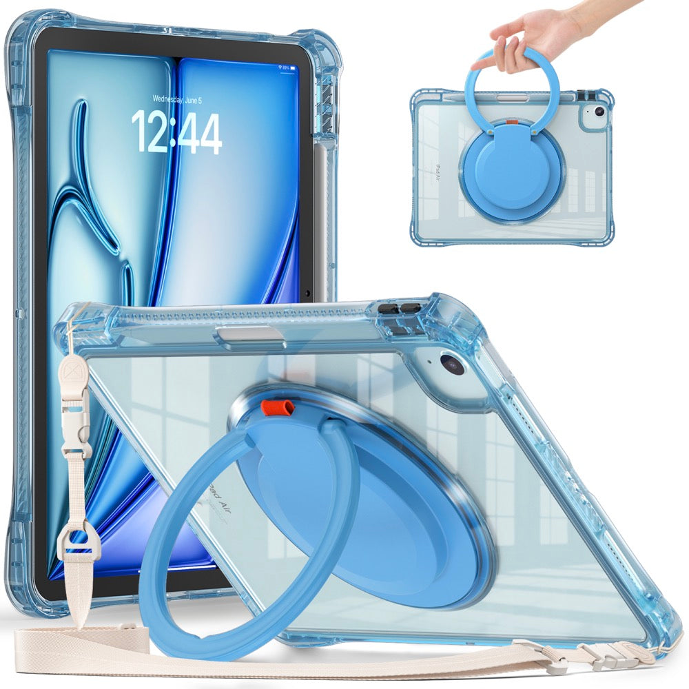 Estuche transparent b series modelo ipad air 11 2024 color celeste con strap