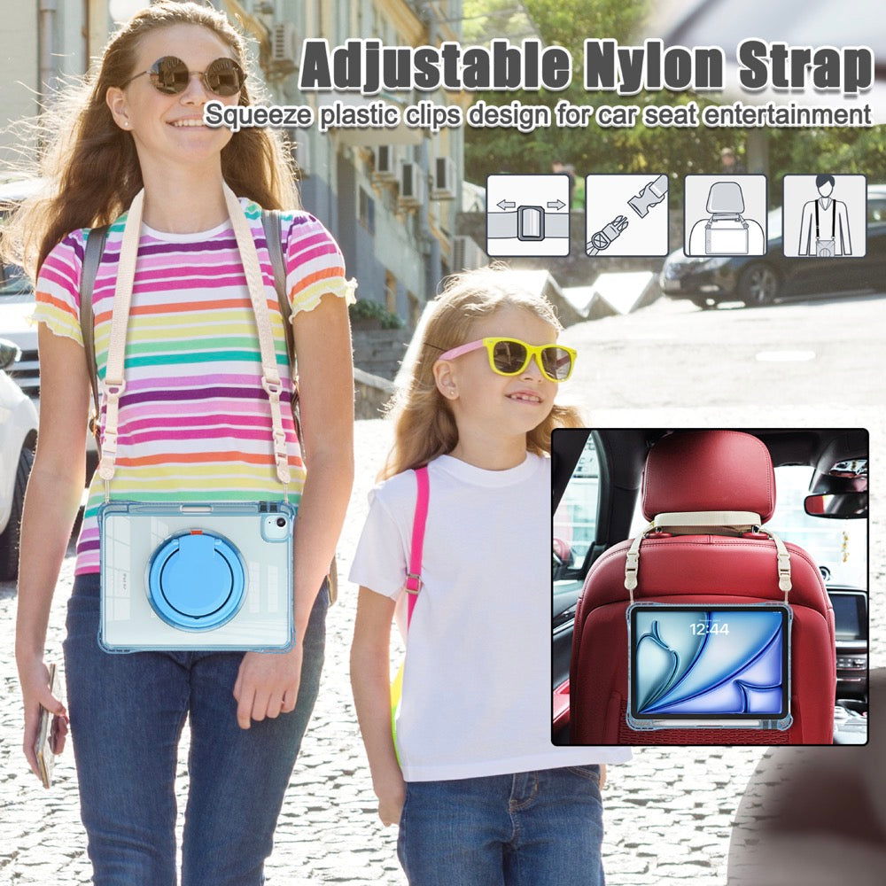 Estuche transparent b series modelo ipad air 11 2024 color celeste con strap