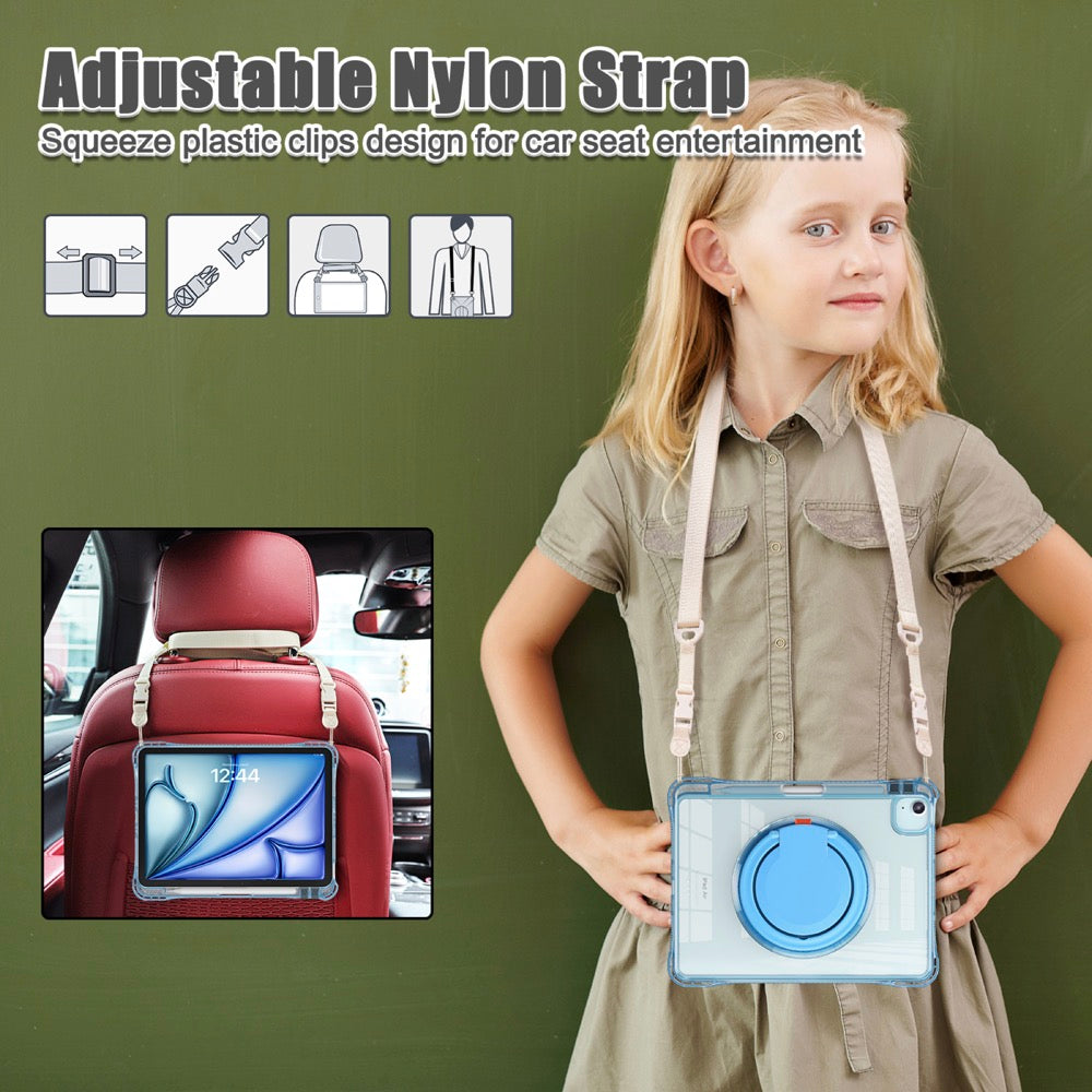 Estuche transparent b series modelo ipad air 11 2024 color celeste con strap