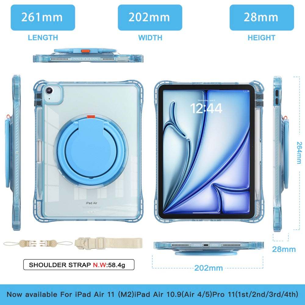 Estuche transparent b series modelo ipad air 11 2024 color celeste con strap
