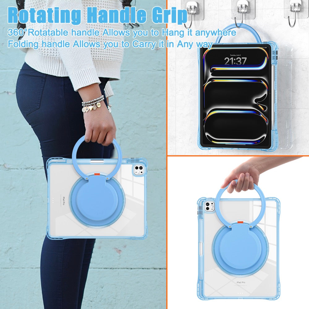 Estuche transparent b series modelo ipad pro 13 2024 color celeste con strap