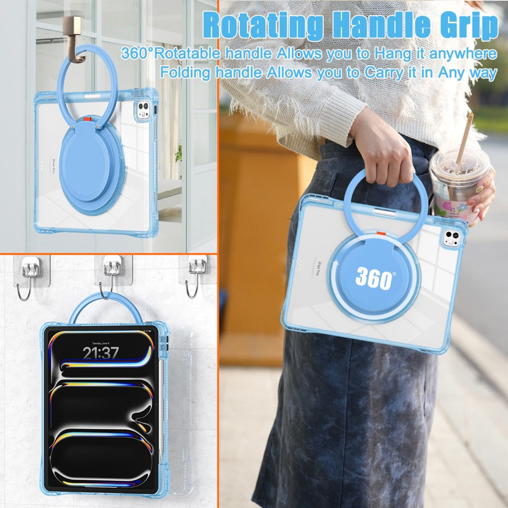 Estuche transparent b series modelo ipad pro 13 2024 color celeste con strap