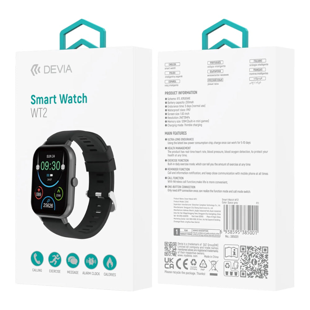 Estuche Devia Smart Watch WT2 Space Gray - 0757000001