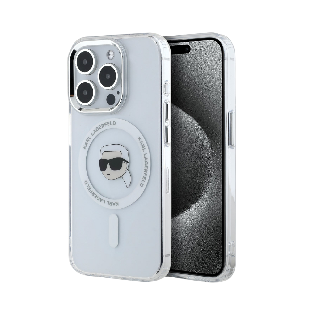 Karl Lagerfeld hc magsafe iml metal k. head white iphone 16 pro
