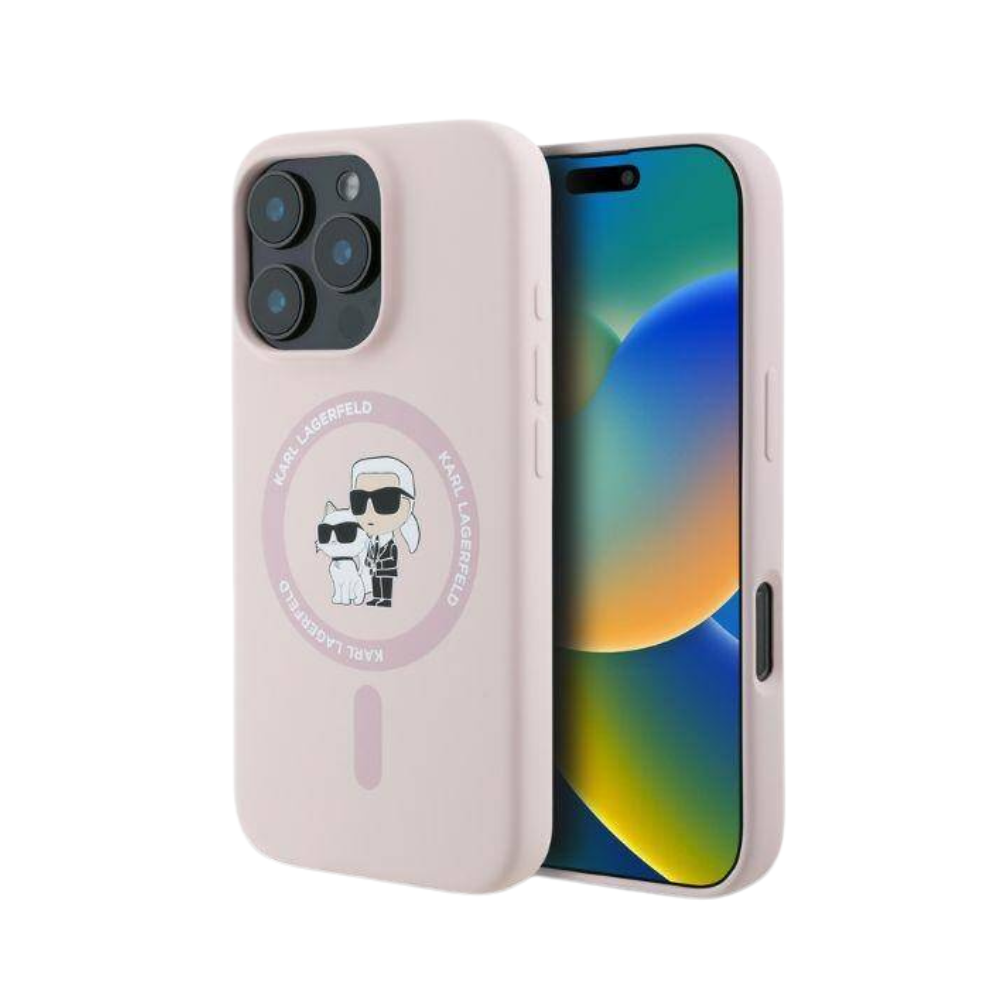 Karl Lagerfeld hc magsafe silicone kc heads ring pink iphone 16 pro