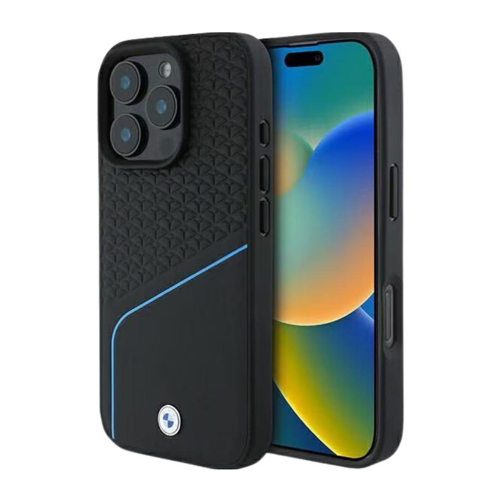 BMW hc sign magsafe leather textured and line black iphone 16 pro