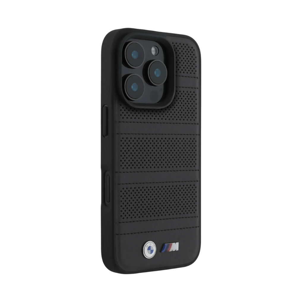 BMW hc m magsafe pu perforated and stitched lines black iphone 16 pro max