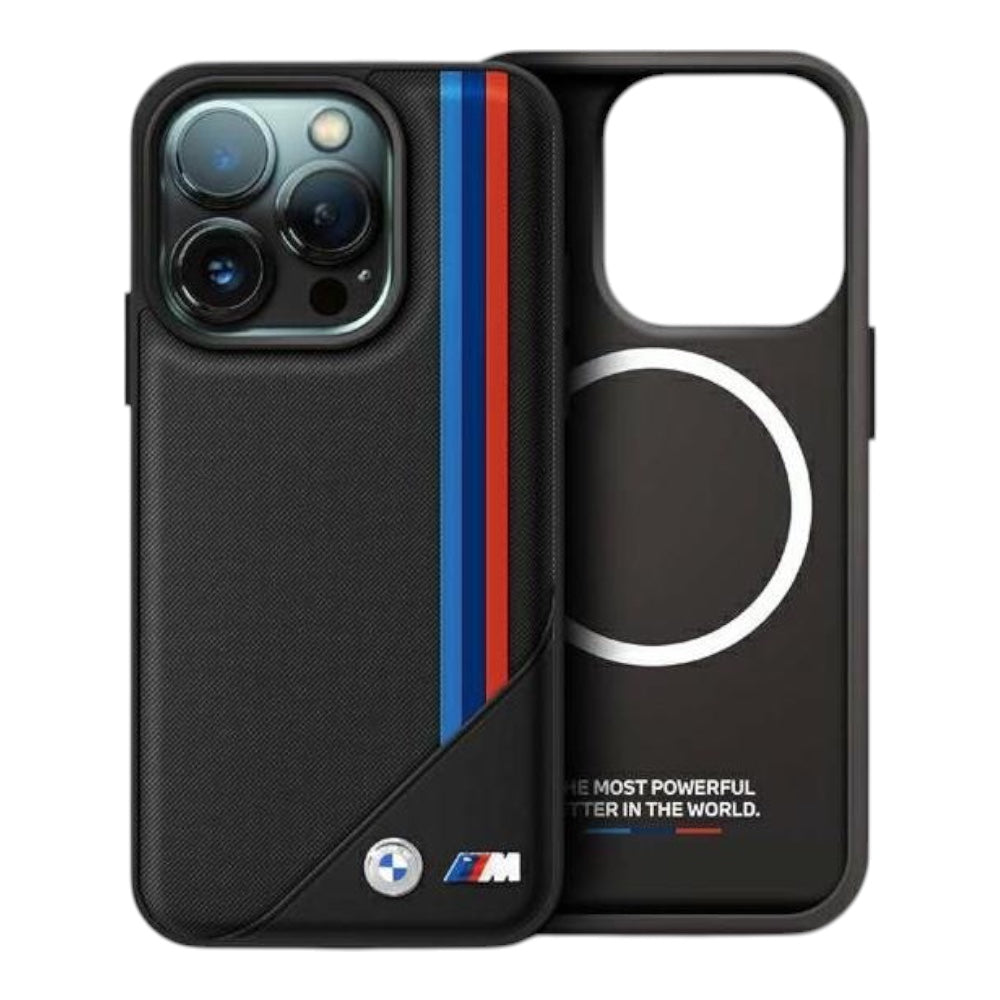 BMW hc m magsafe pu meshed tricolor stripes black iphone 16 pro max