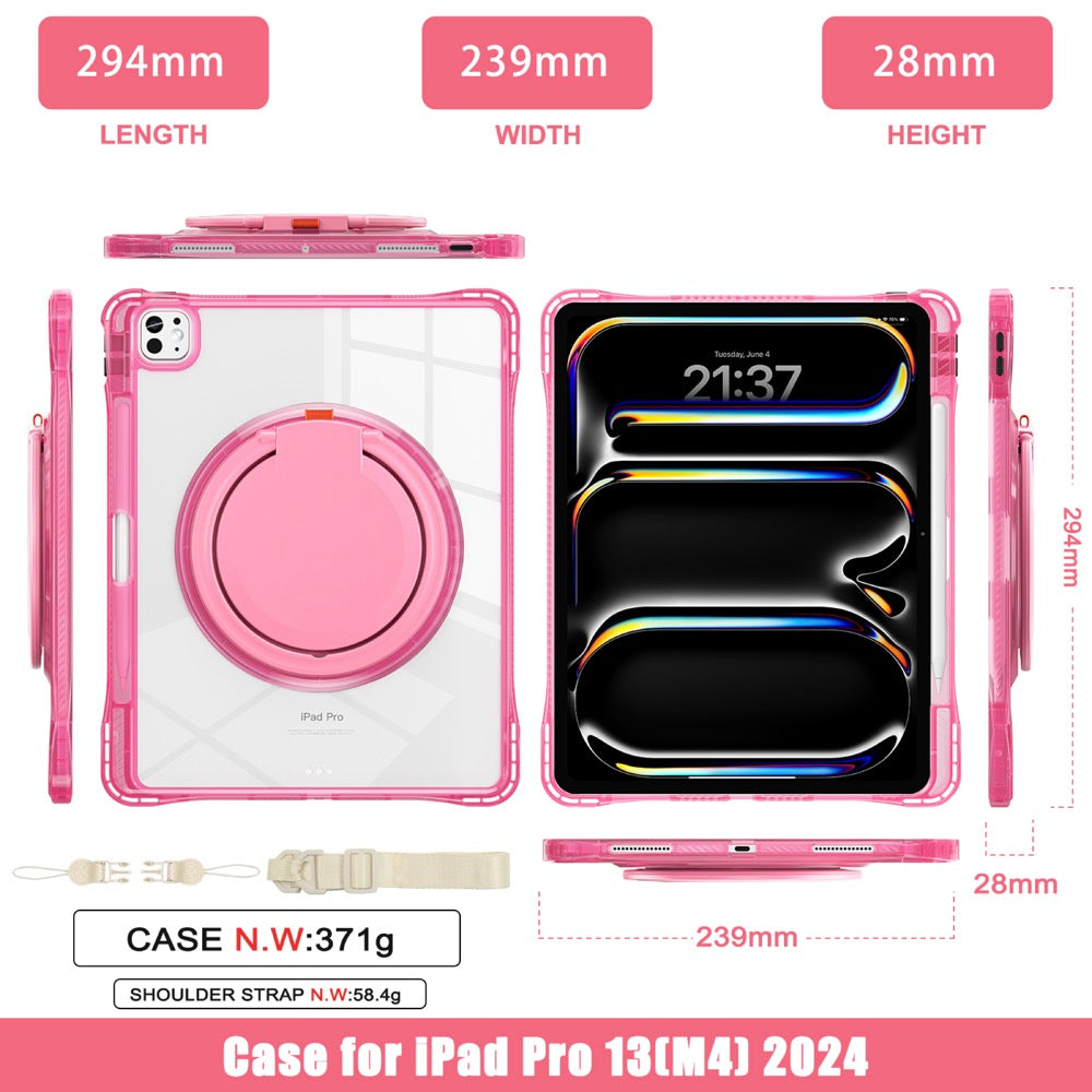 Estuche transparent b series modelo ipad pro 13 2024 color fucsia con strap