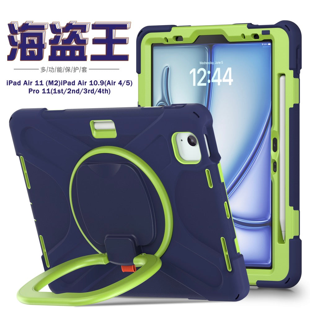 Estuche pirate b series modelo ipad air 11 2024 color azul marino / verde con strap