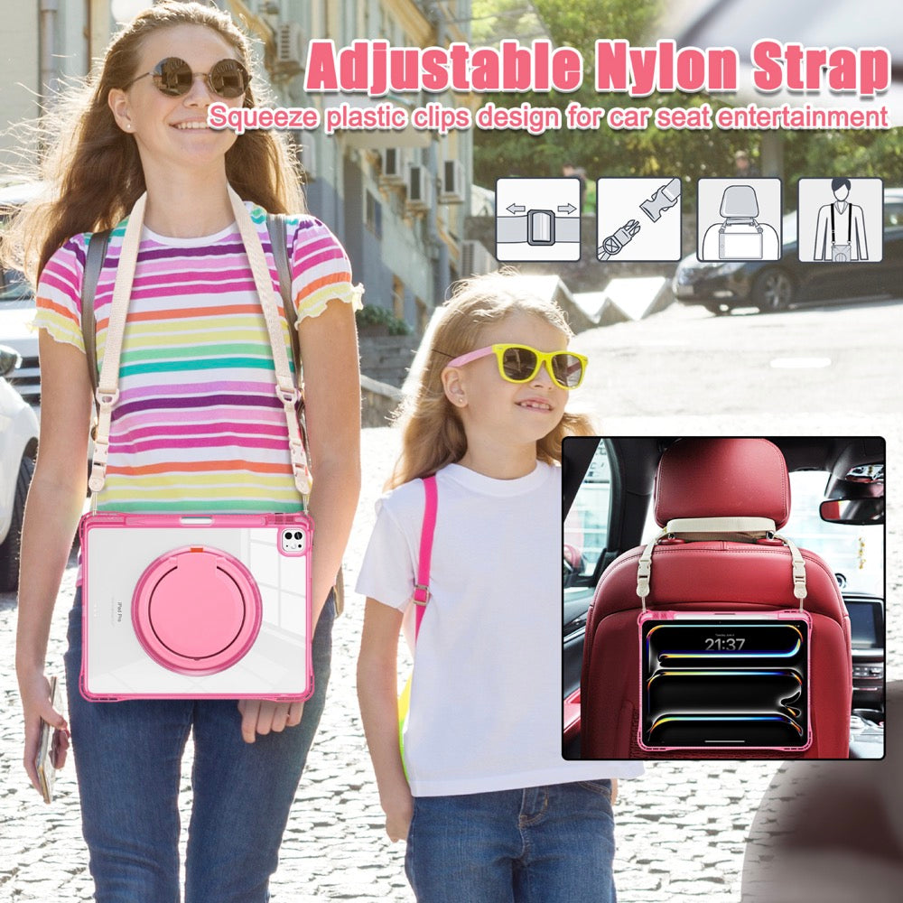 Estuche transparent b series modelo ipad pro 13 2024 color fucsia con strap