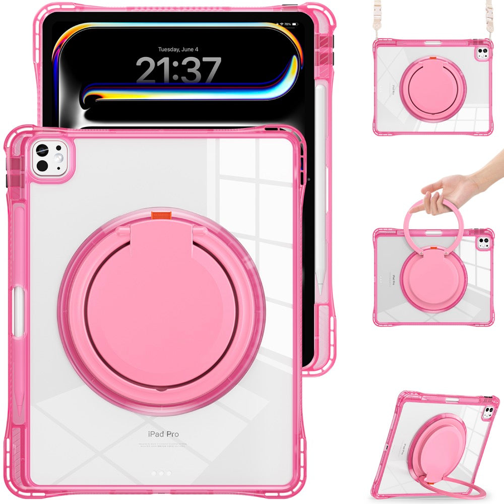 Estuche transparent b series modelo ipad pro 13 2024 color fucsia con strap